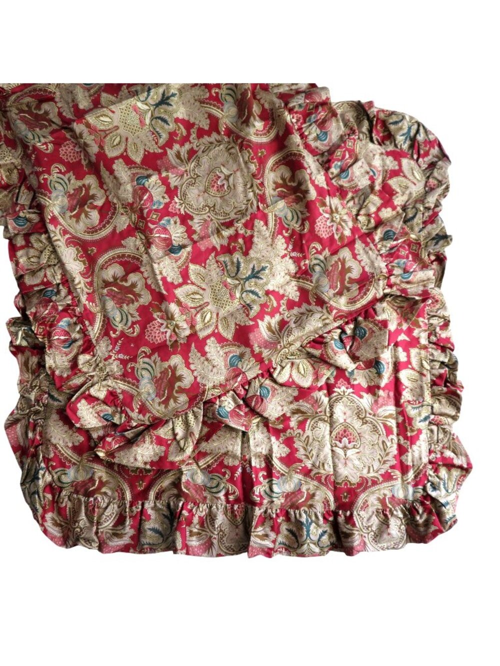Vintage Ralph Lauren Red Jardiniere Rossellini Sateen Ruffled Euro Shams Pair 2